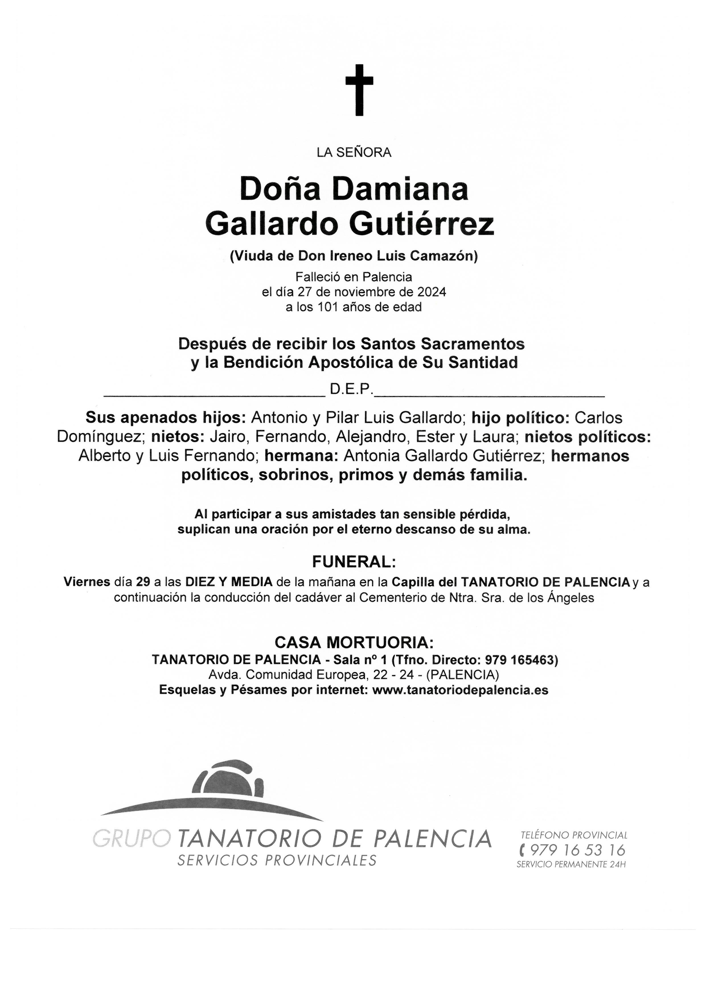 LA SEÑORA DOÑA DAMIANA GALLARDO GUTIÉRREZ